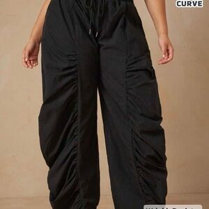 SHEIN Black Ruched Wide Leg Pants